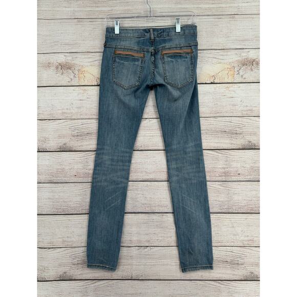 Free People Distressed Low Rise Skinny‎ Jeans Women's Size 24 Blue Medium Wash - Picture 2 of 10